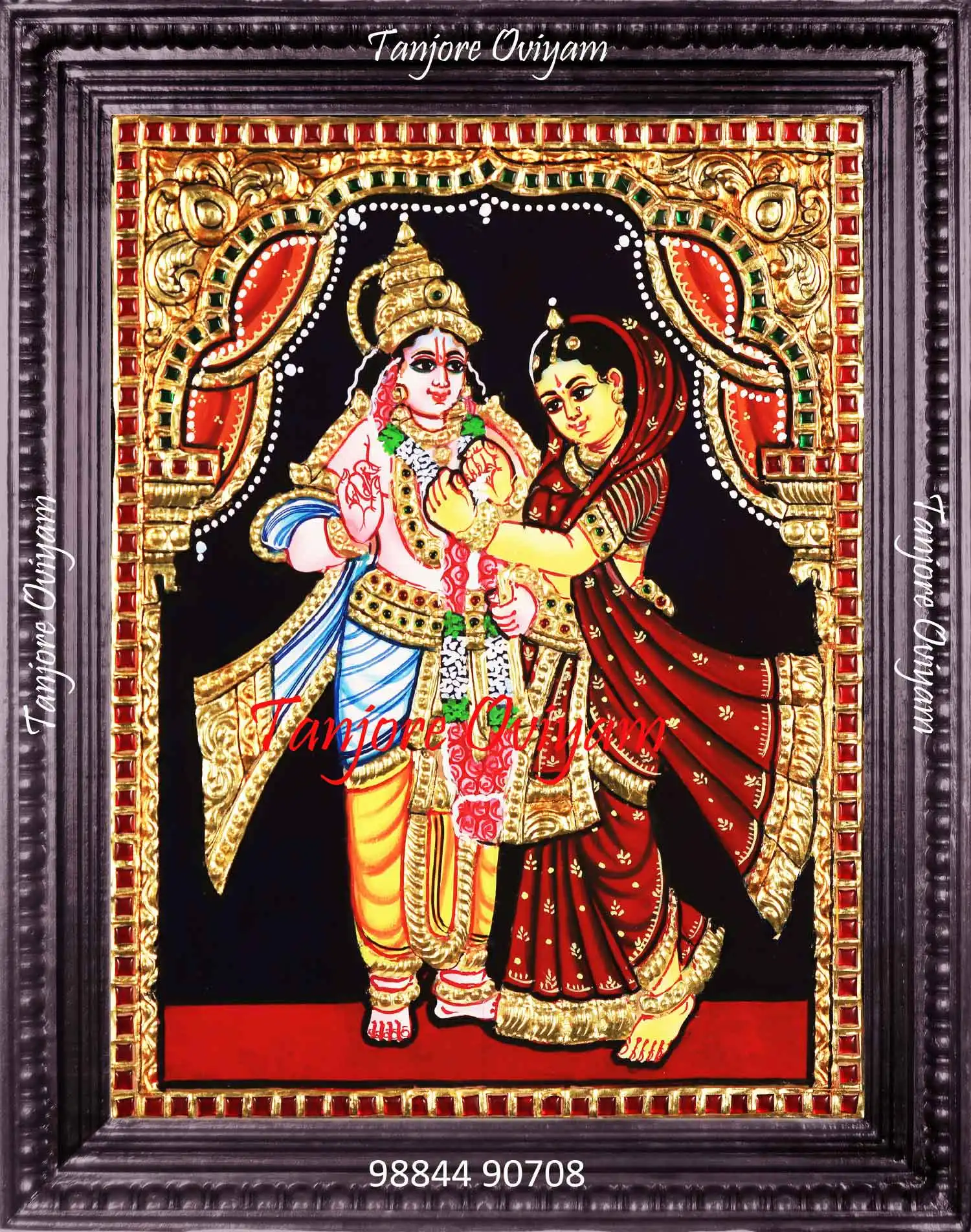 Radha Krishna with Garland Tanjore Painting
